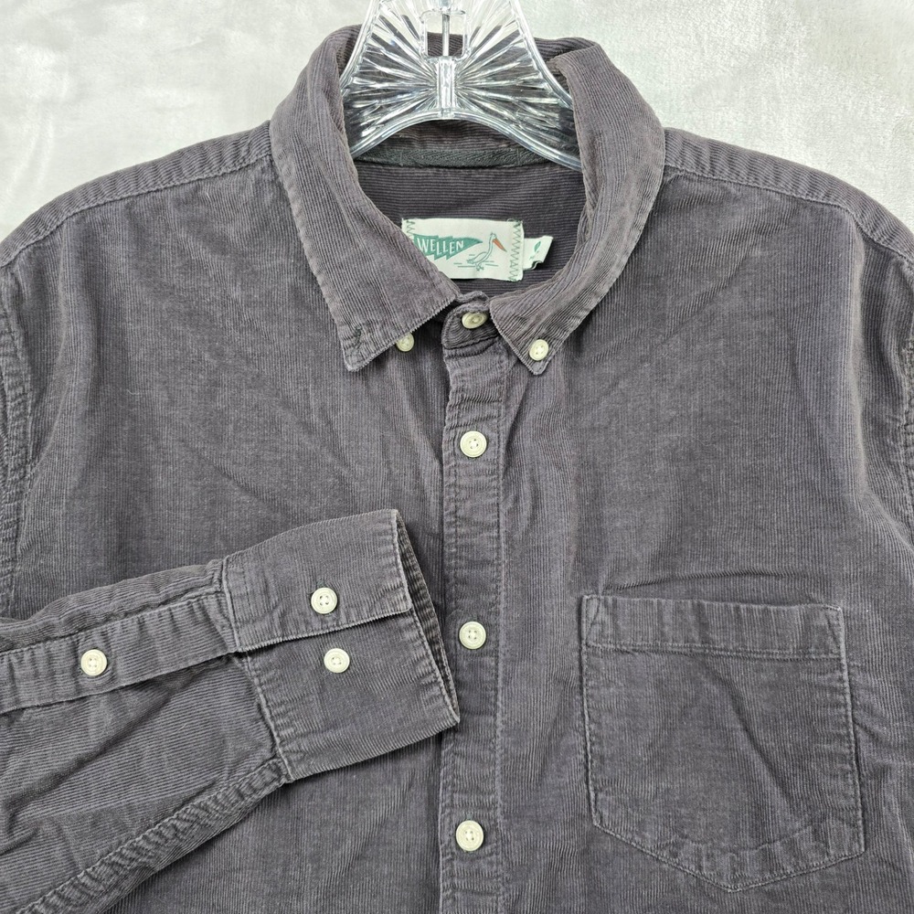 HUCKBERRY Wellen Corduroy Shirt Mens Small Charcoal Gray Organic Cotton Button‎